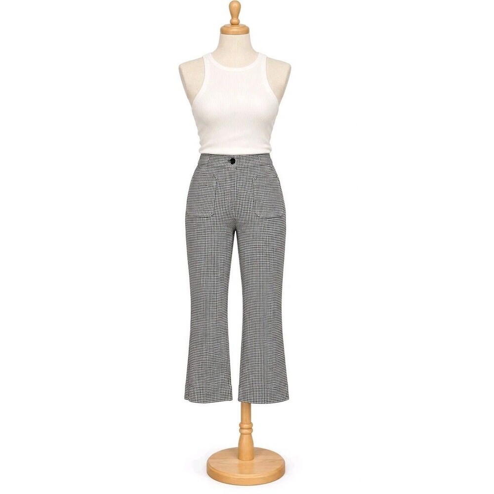 Maeve Anthropologie Colette Houndstooth Cropped Flare Pants Black White 28P